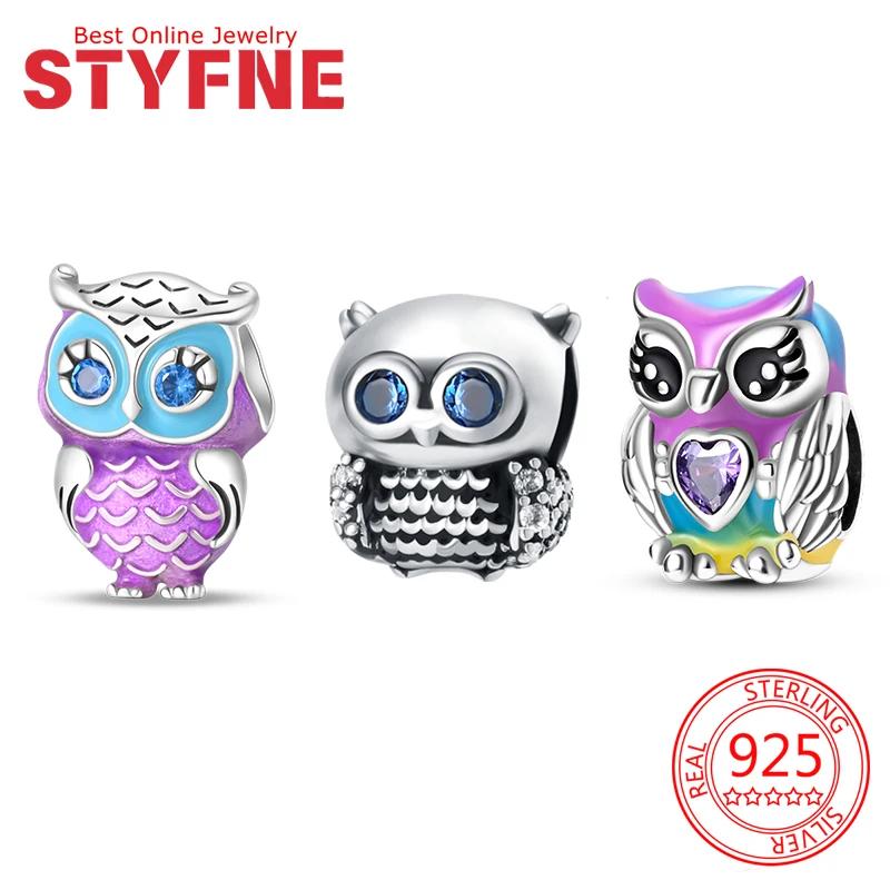 Original Kupfer Eulen Anhänger Lila Blaue Perlen Passend Armband Halskette Zubehör Damen Schmuckherstellung Echtschmuck Geschenk