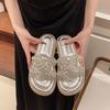 2025 New Thick-bottomed Pearl Slippers Outer Wear Female Summer Flat-bottomed Fashion with Skirt Fairy Beach One-word Sandals