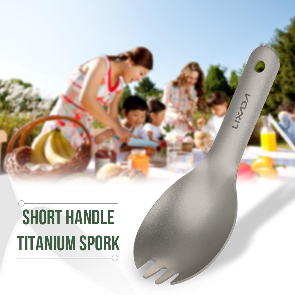 Lixada Kısa Saplı Titanyum Spork Ultralight Çocuk Bebek Spork Açık Kamp Piknik Sofra Takımı