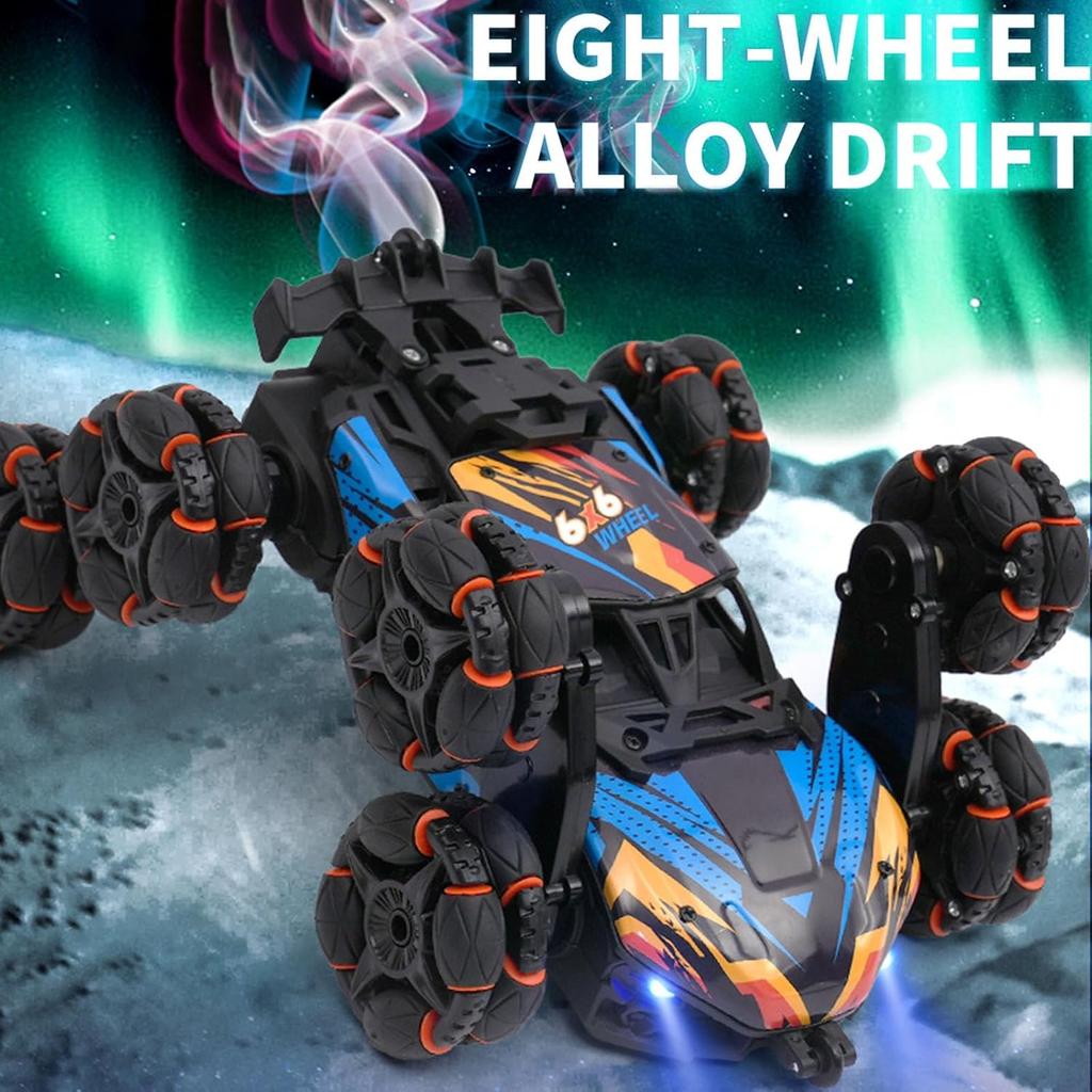 Scientoy Remote Control Car, 2.4Ghz RC Stunt Car Toys for Boys Girls Ages 6-8-10 with Lights Music Spray, 8 Wheels All Terrain R