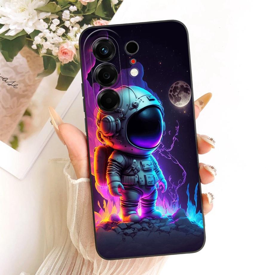 Soft Silicone Phone Case For Tecno Camon 50 Pro 4G Black Cat Cartoon Dragon Animals Pattern Bumper For Camon 50Pro CN5c Cover