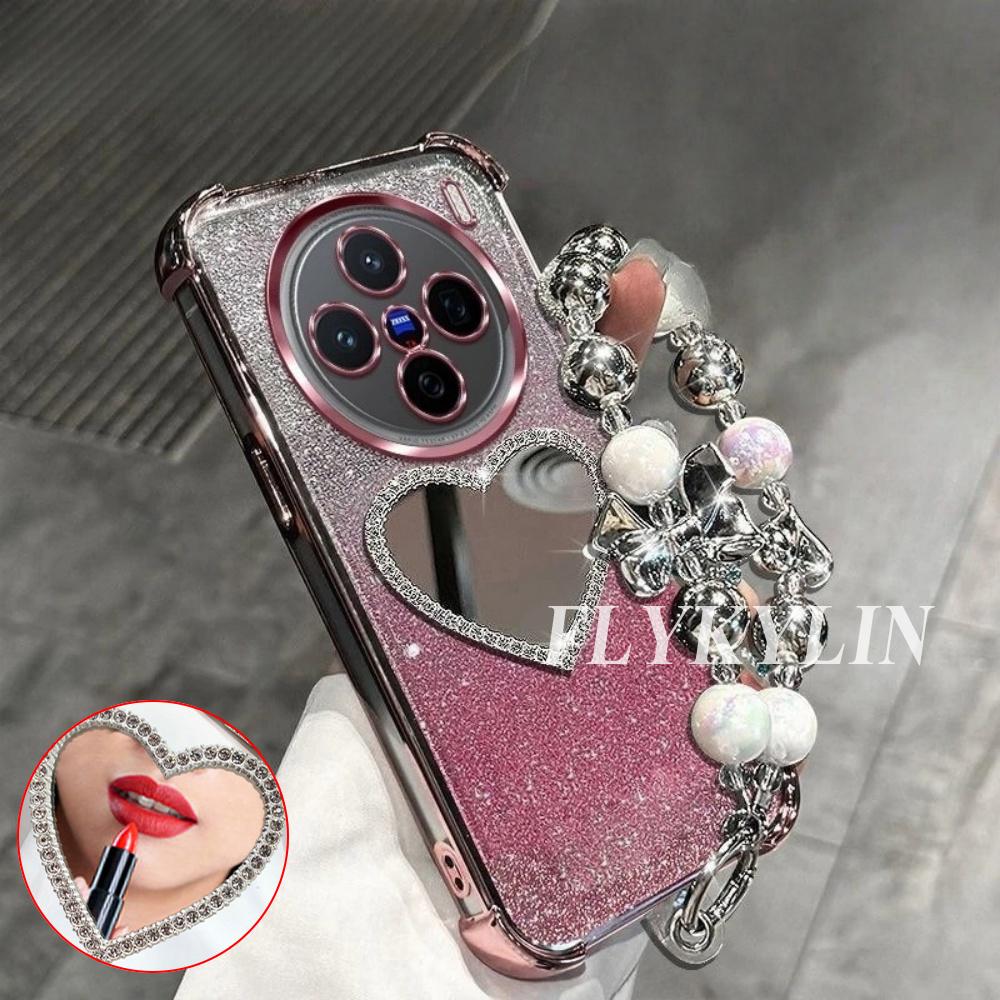 For Samsung S26 S25 S24 S23 S22 S21 Plus Ultra Edge S20 Love Mirror With Bracelet Sparkling Powder Anti Drop Protective Shell