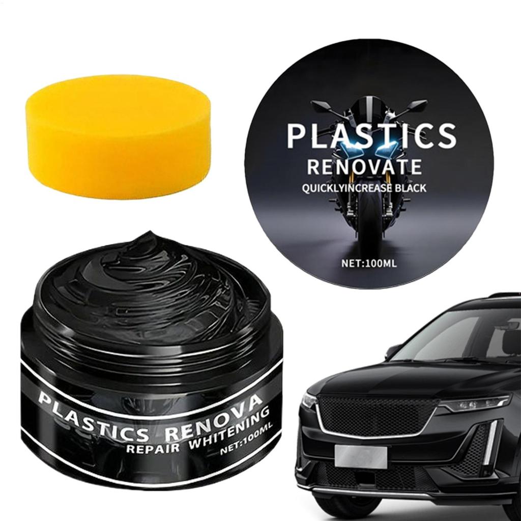 Restauratore Plastiche Auto Pasta Ripara Graffi Auto Nera 100ML Anti-UV Asciugatura Rapida Cera Ripara Gomma Resistente allo Sbiadimento Soluzione Rigenerante