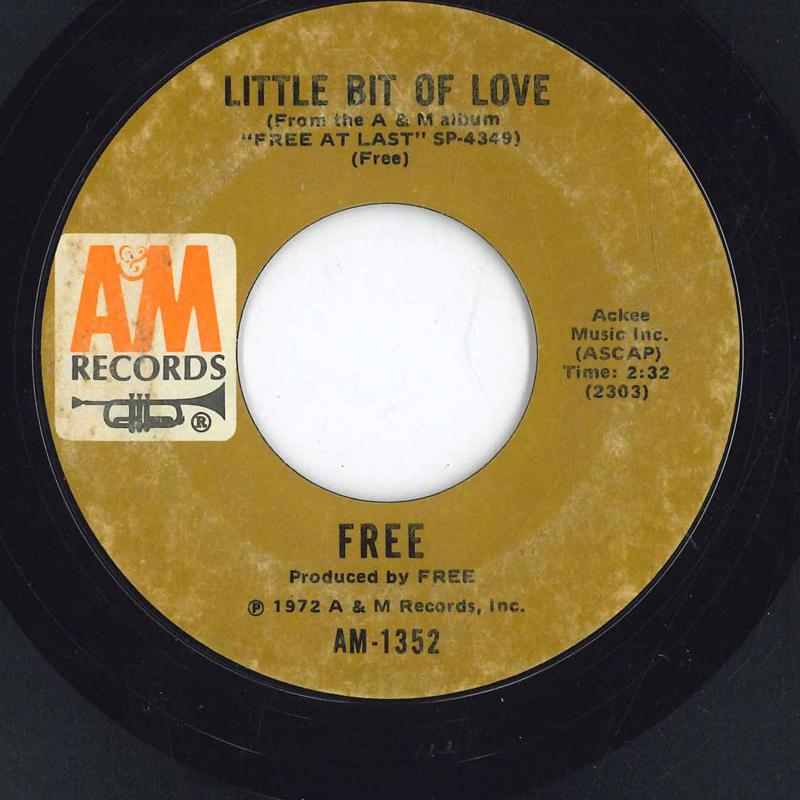 

7inch Record FREE - A Little Bit Of Love 1352 A&M RECORDS 1972 US Rock Used