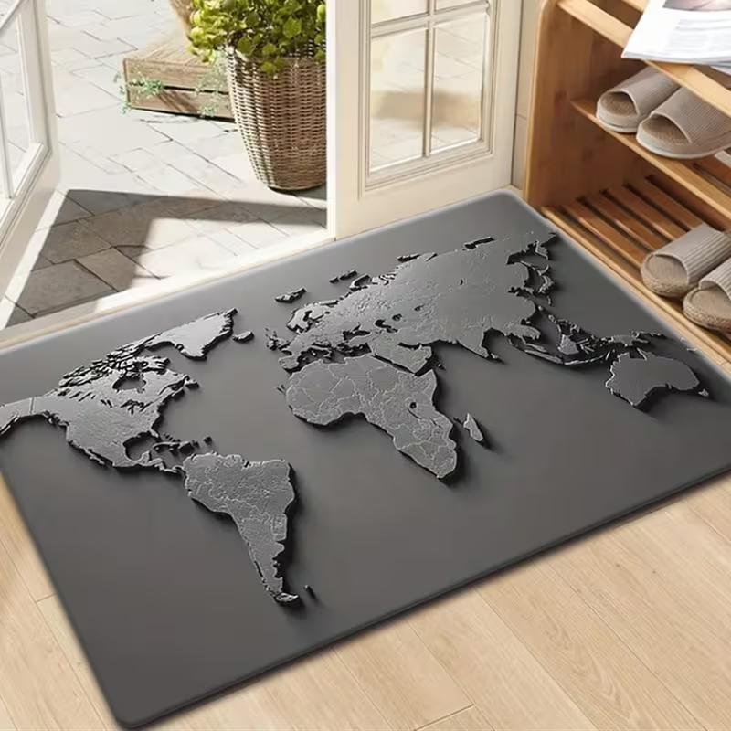 Luxury World Map Door Mat Gold Geographic Pattern Entrance Rug Soft Non-Slip Modern Minimalism Welcome Carpet for Home Decor