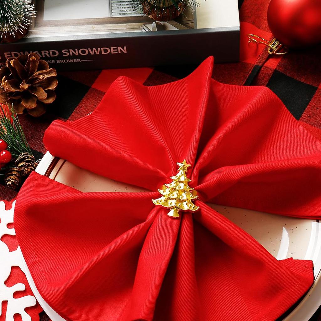 D5 Napkin 6PCS Rings Set for Christmas Winter Wedding, Gold Christmas Tree Metal Home Table Decorations, for Kitchen Banquet