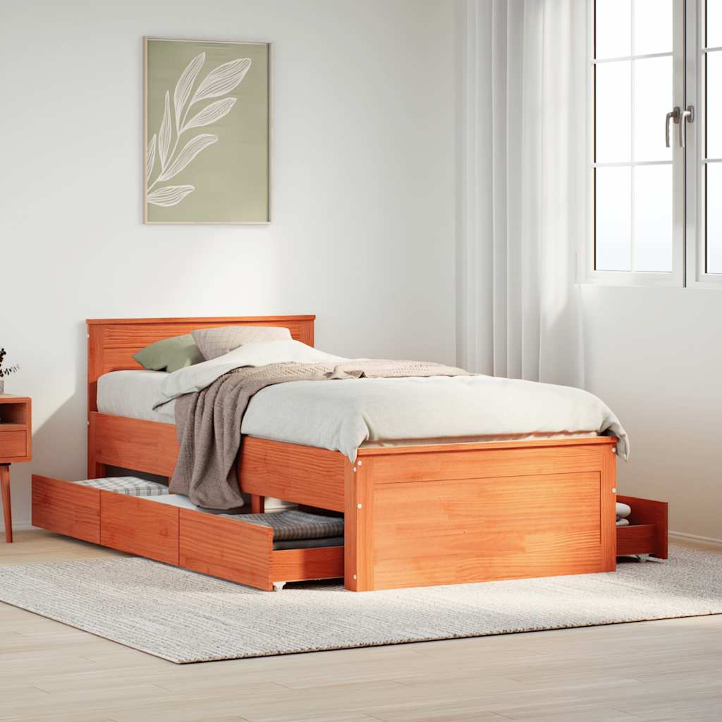 Solid Wood Bed without Mattress with Headboard Wax Brown 75 x 190 cm
