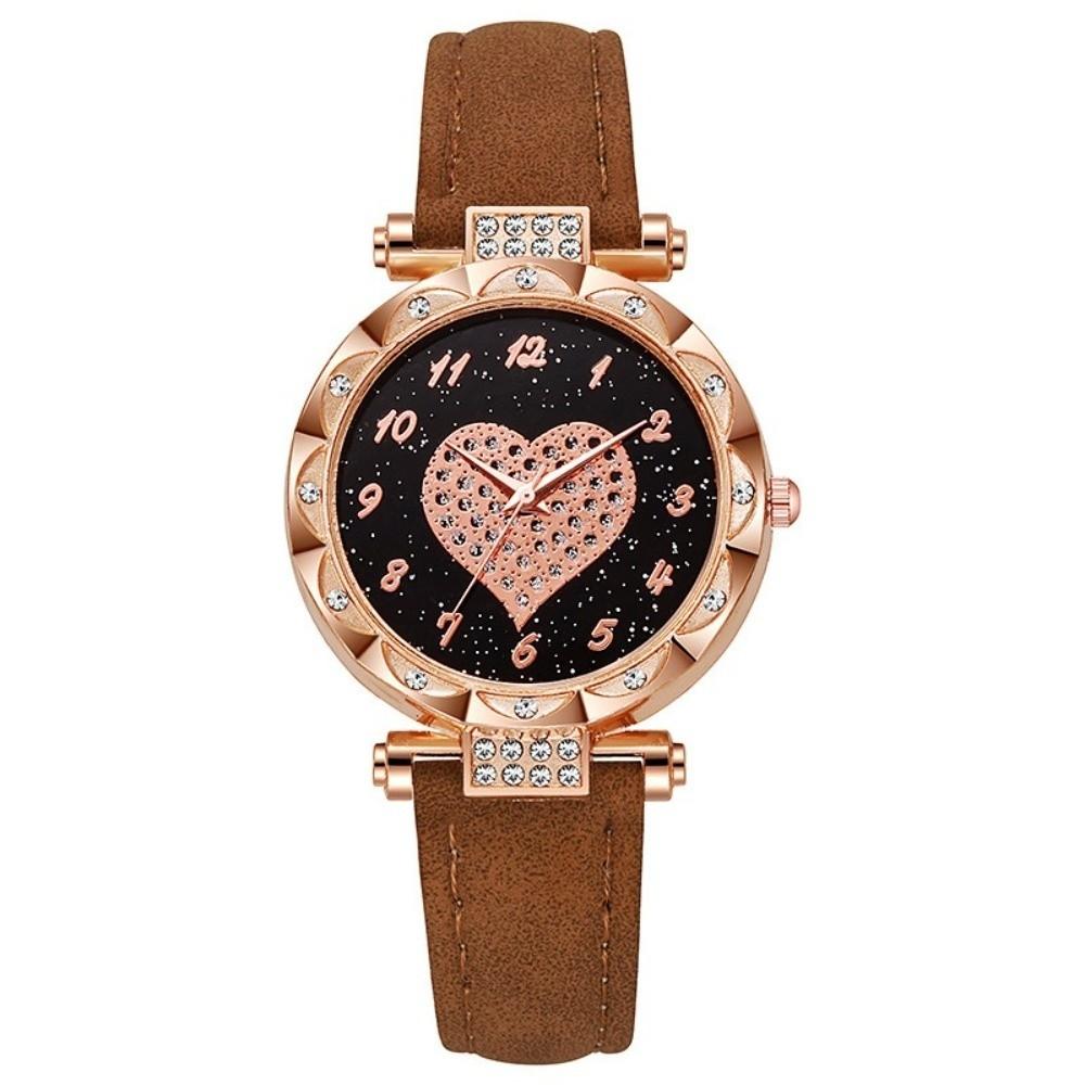 

Heart Rhinestone Quartz Wristwatches Casual Wrist Watches Fashion Electronic Watch Women кофейный