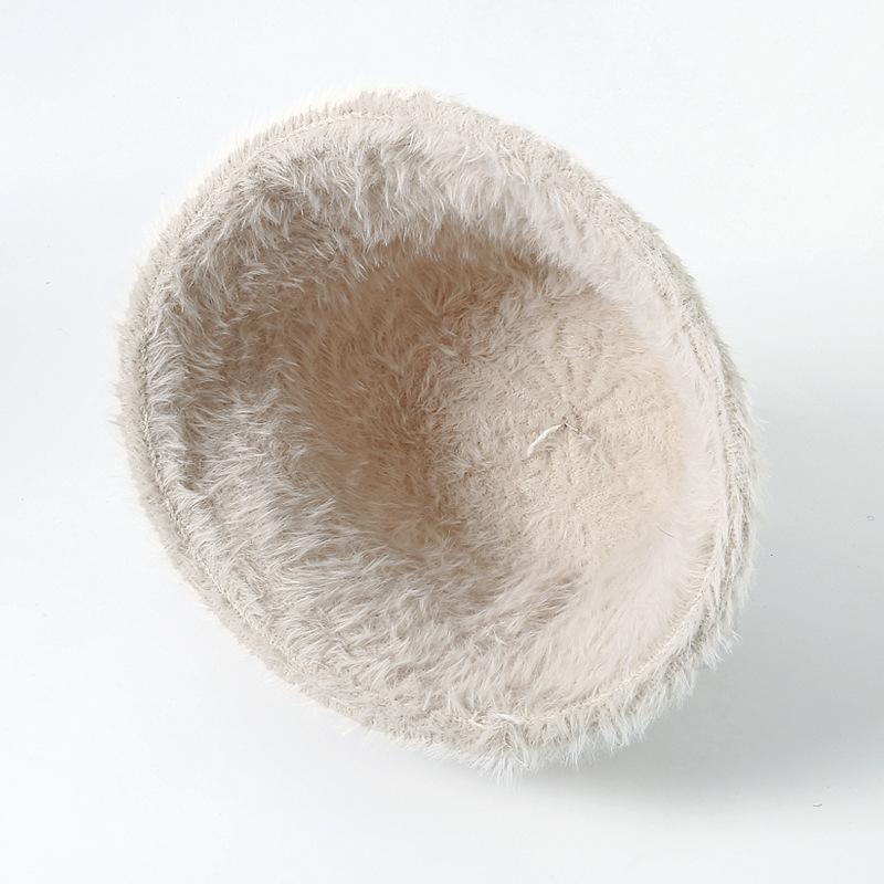Autumn and Winter New Hat Women's Bucket Hat Solid Color Versatile Plush Warm Bucket Hat Tide