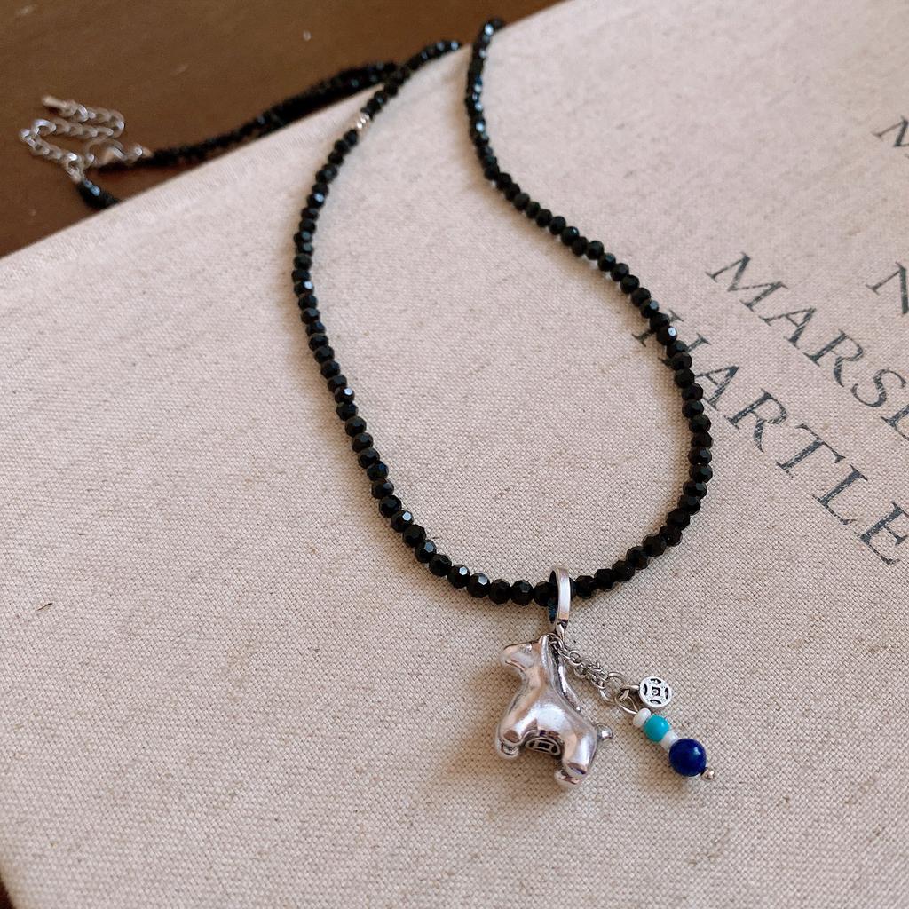 French simple zircon natal year pony pendant necklace accessories women's sweater chain necklace