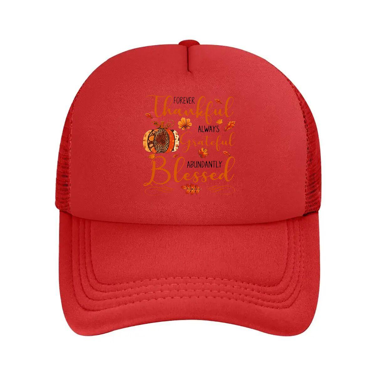 Thankful Grateful Blessed Leopard Pumpkin Fall Decor Mesh Baseball Cap Hip Hop Adjustable