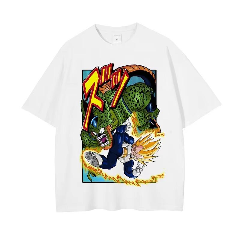 Men's T-shirt Japanese Dragon Ball Print T-shirt Harley Cooku Cotton T-shirt Pop Street Style Short-sleeved Top White