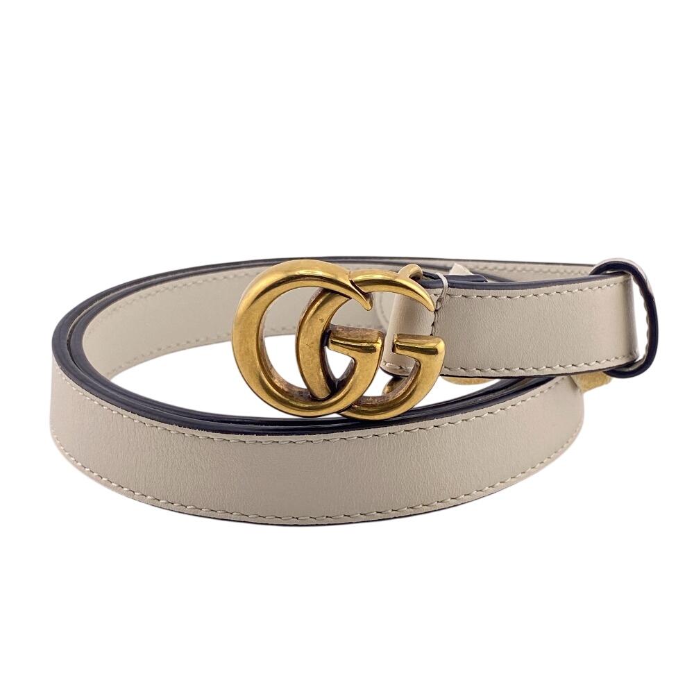 Gucci 409417 Starožitné mosazné kování s galvanickým povrchem Kožený pásek s dvojitým G černá kůže Dámský Použitý