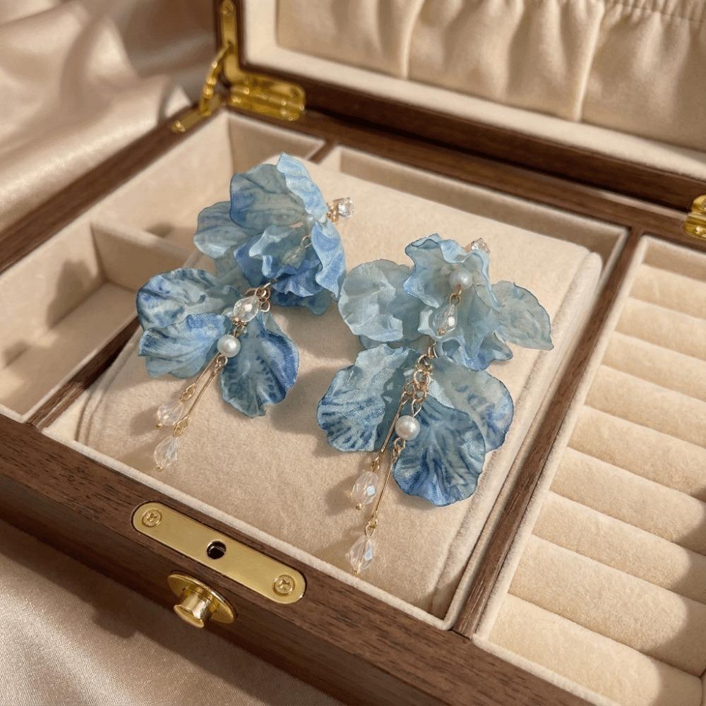Fabric Chiffon Petal Drop Earrings Sweet Boho Style Earrings Pastoral Setting