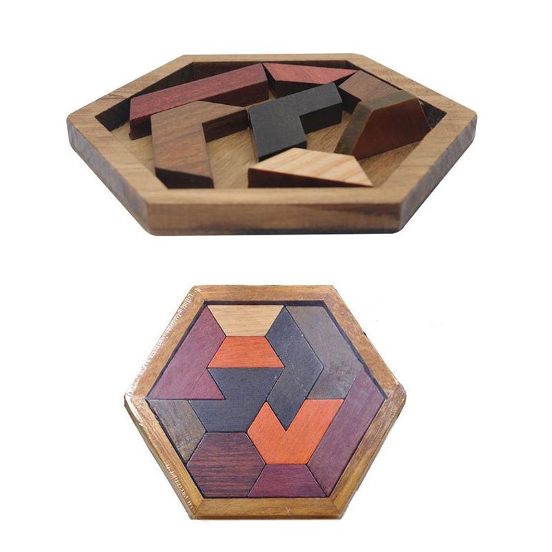 Wooden Hexagonal Puzzles Iq Game Educational Toys For Children Kids Adults Tangram Board Iq Brain Teaser Montessori Toys Gifts