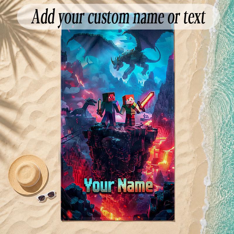 Beach TowelMinecraft Custom Name Text Personalized Soft Towel for Beach Pool Indoor Home Decor Gift