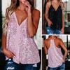 Women Sexy V Neck Sleeveless Sequins Adjustable Straps Camisole Loose Blouse
