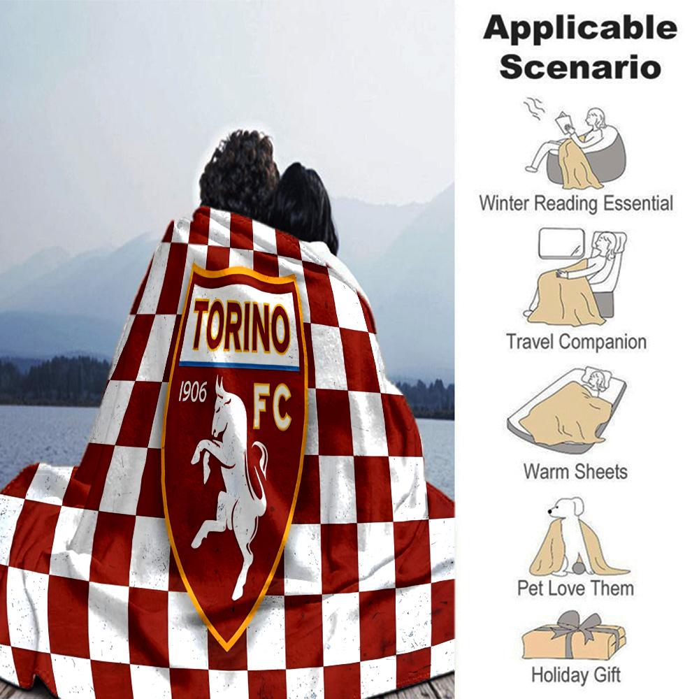 Football Torino Design Flannel Blanket, Soft Polyester, Modern Design, All-Season for Camping, Travel, Gifts for holidays or birthdays