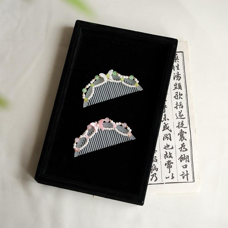 Antique Hanfu Hair Comb with Acetate Flowers - Cute Kids' Hair Crown & Side Comb, Sweet & Versatile Chinese Style Hair Accessory