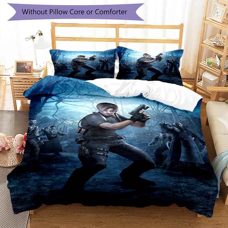 3pcs Resident Evil Bedding Set Duvet Cover Closure Includes 1 Duvet Cover & 2 Pillowcases, Soft and Comfortable for All Seasons.