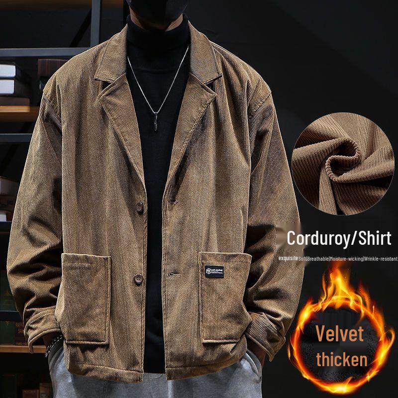 Autumn-Winter Corduroy Retro Plus Size Jacket - Hong Kong Style 5XL (210-230 jin)