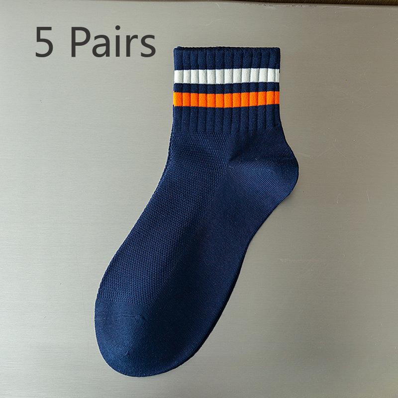 5 Paires de Chaussettes d'Été Fines à Rayures pour Homme, Sport, Basketball, Anti-Transpirantes, Déodorantes, Tube Court