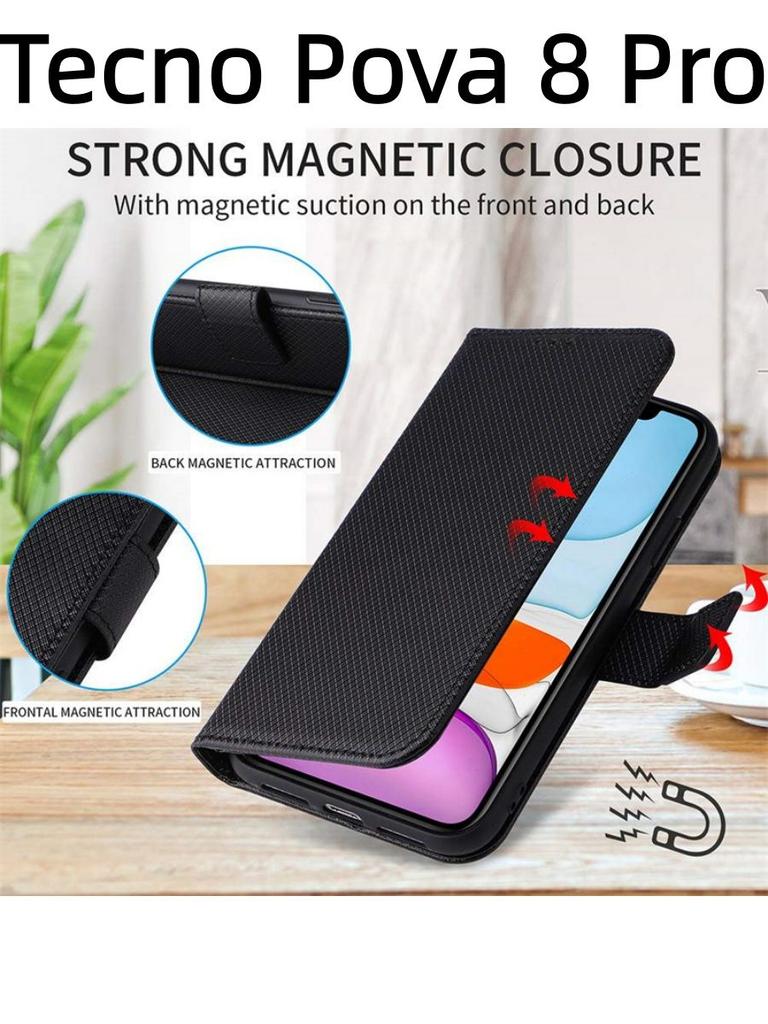 For Tecno Pova 8 Pro Case Diamond Pattern Card Slot Soft Silicone External Leather Support Function Flip Cover Attraction Closure