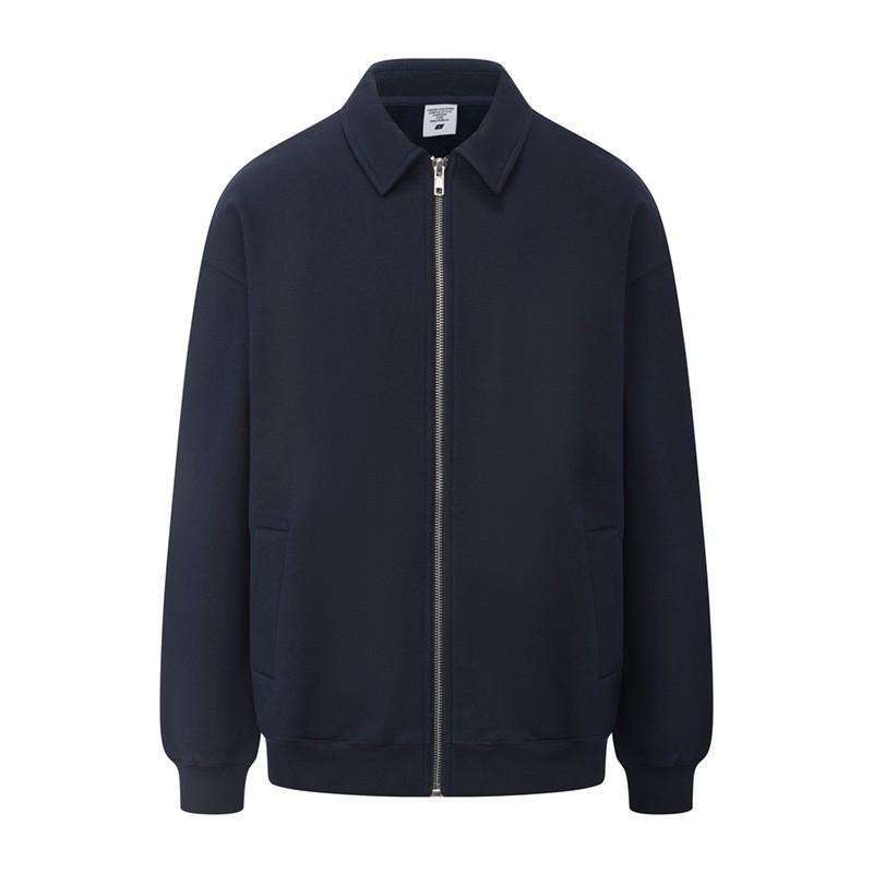Mens Zip-Up Collared Sweatshirt Heavyweight 430G Fleece Warm Retro Casual Top