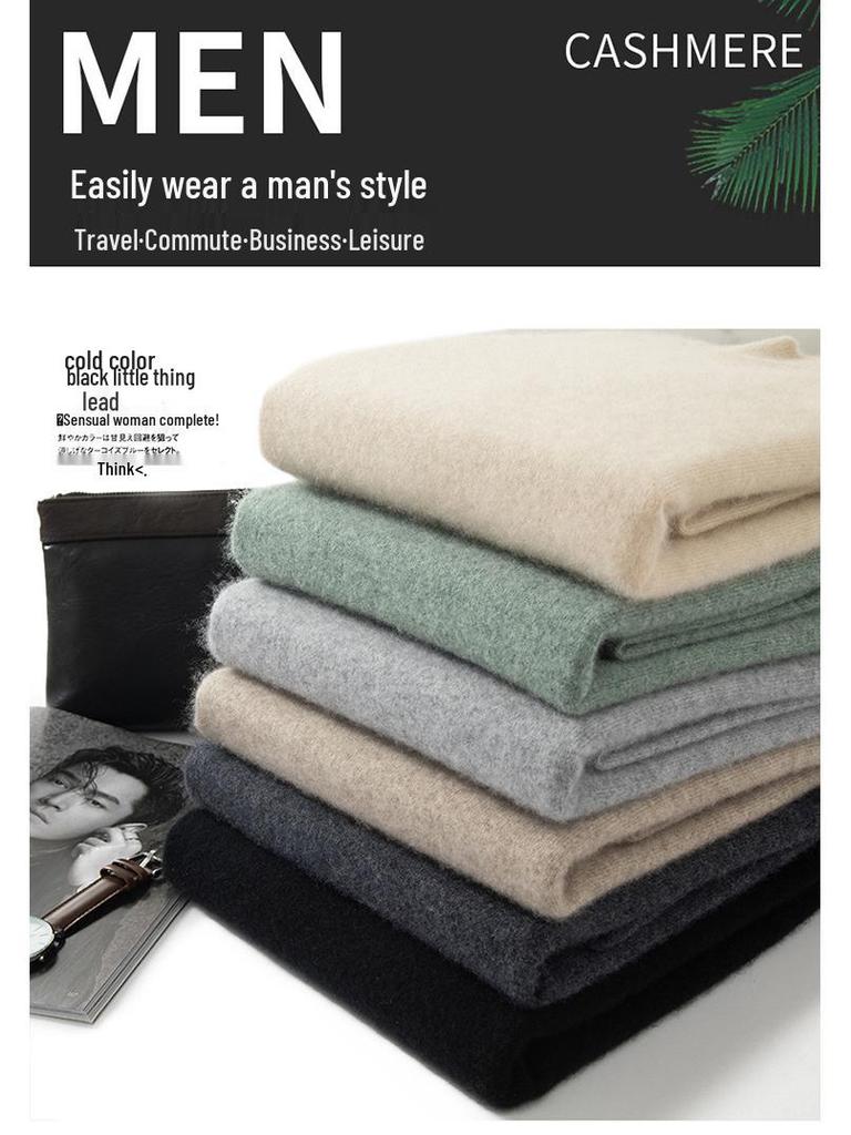 Herren Herbst Winter Wolle Kaschmir Pullover, Halber Rollkragen, Einfarbig, Übergröße