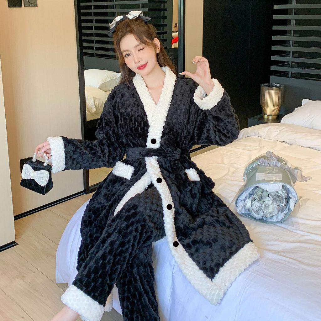 Осенне-зимняя пижама женская коралловая флисовая пижама теплые плюшевые кардиганы халаты фланелевая домашняя одежда красная новогодняя пижама