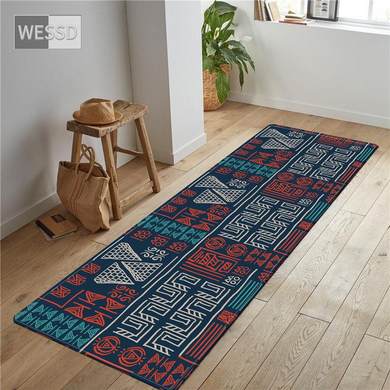 Egyptian Script Kitchen Runner Rug Retro Ethnic Style Floor Mat Non-slip Long Bathroom Carpet Toilet Mat Absorbent Bedside Mat