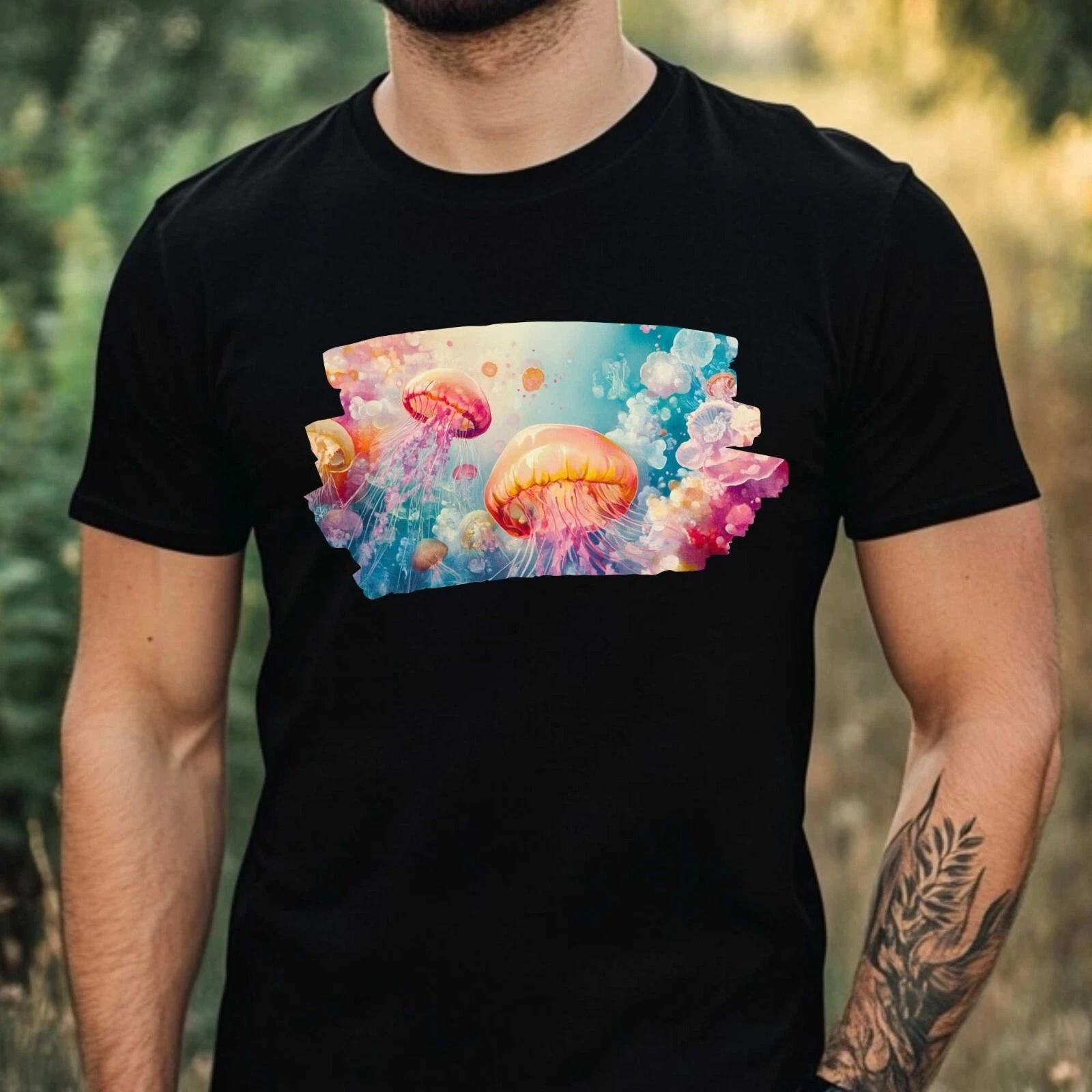 T-Shirt Herren Bunte Qualle Motiv Baumwolle Größe XS bis 5XL L