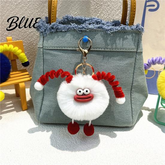 Fluffy Bag Pendants Sausage Mouth Creature Plush Keychain Cartoon Fuzzy Ball Keyring Pendant Women Key Rings Decorative Keychain for Handbags Purses