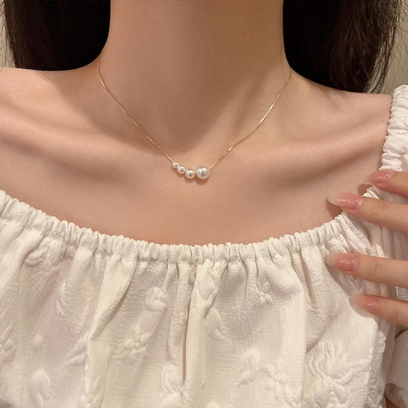 French Light Luxury Pearl Titanium Steel Snake Bone Necklace - Elegant, Summer Versatile, No-Fade Design