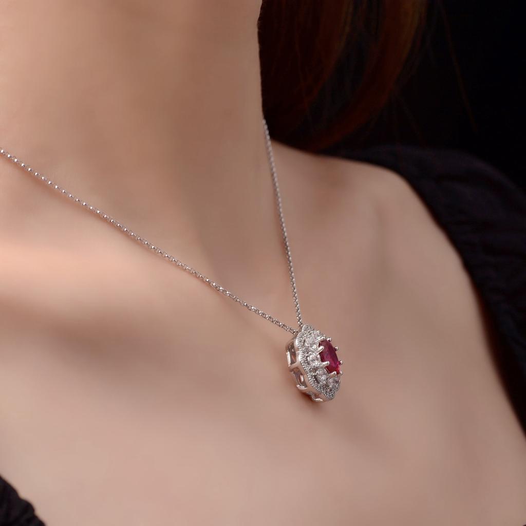 Gica Gema Colliers pendentif rubis en argent sterling 925 fleur 1,3 ct pierre précieuse rouge bijoux fins romantiques cadeaux de fête de mariage nouvelle tendance