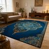 Teppich für Wohnzimmer Europäischer Stil Luxus Blauer Teppich Dekoration Zuhause Maschinenwaschbar Weich Rutschfeste Matte Große Größe Anpassbar
