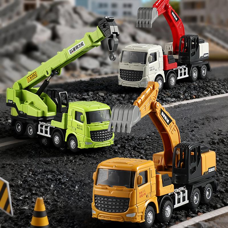 1:55 6 Styles Engineering Diecast Crane Excavator Truck Vehicle Construction Alloy+Plastic Inertial Model Toys for Children Boys