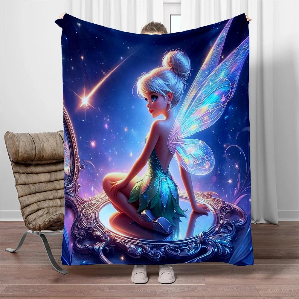 Disney Cartoon Tinker Bell Flannel Blanket Warm Soft Throw Thick Picnic Blankets for Bed Bedspread Sofa Decor Kids Boy Girl Gift