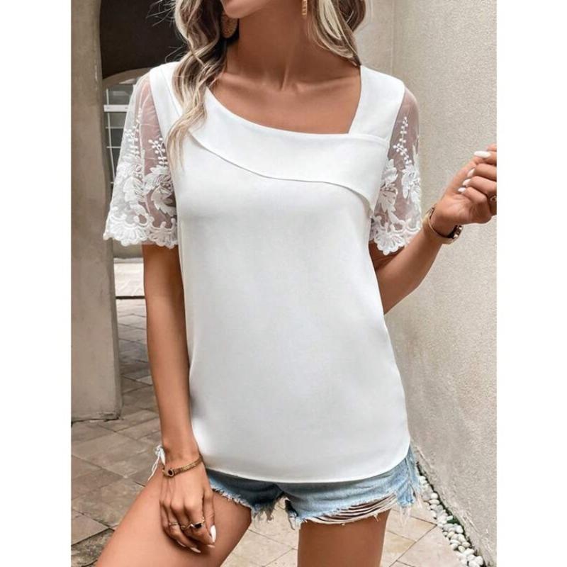 JPNTKY Women's Fashion Casual Solid Color Print Short Sleeve Blouses & Shirts