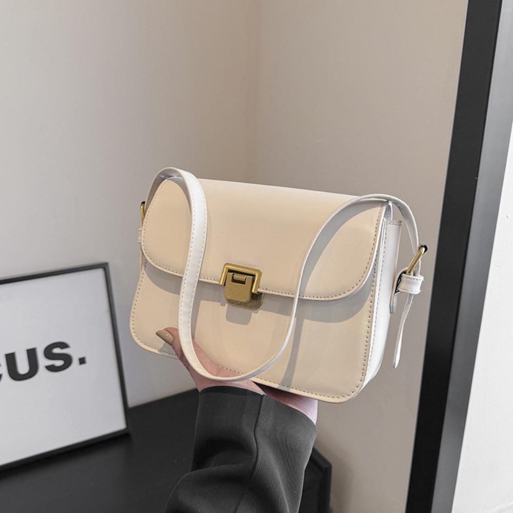 Solid Color Small Square Bag PU Leather Women's Armpit Bag Korean Buckle Shoulder Bag  Shooping