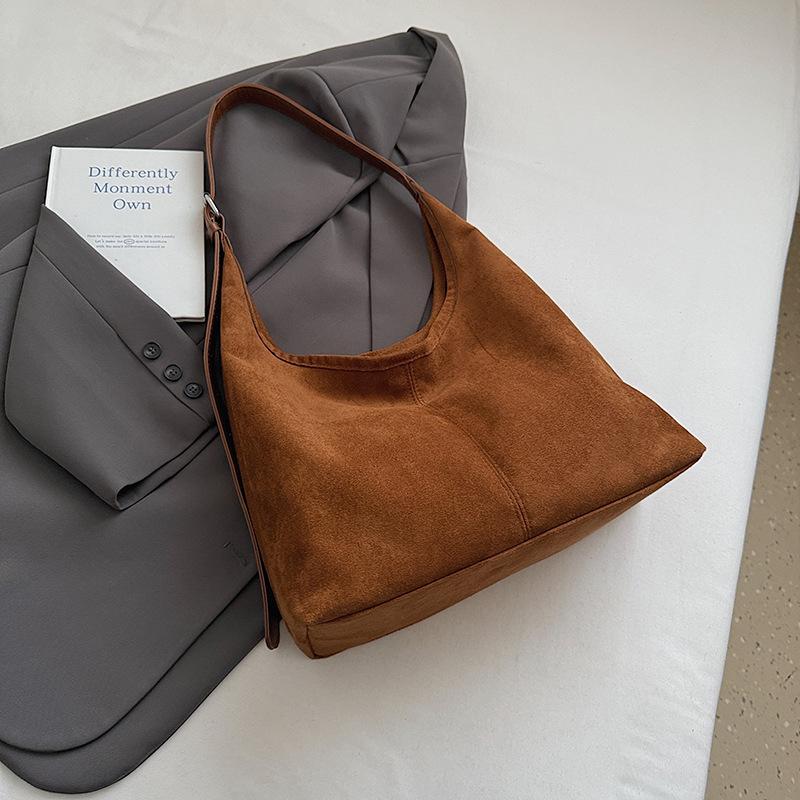 Laid-back Style Large-capacity Suede Bag, Simple Single-shoulder Underarm Bag, Retro Commuter Tote Bag