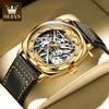 OLEVS 6651 Men's Watches Hollow Square Dial Leather Strap Business Men Wristwatch Original Luxury Brand Men's Wristwatches