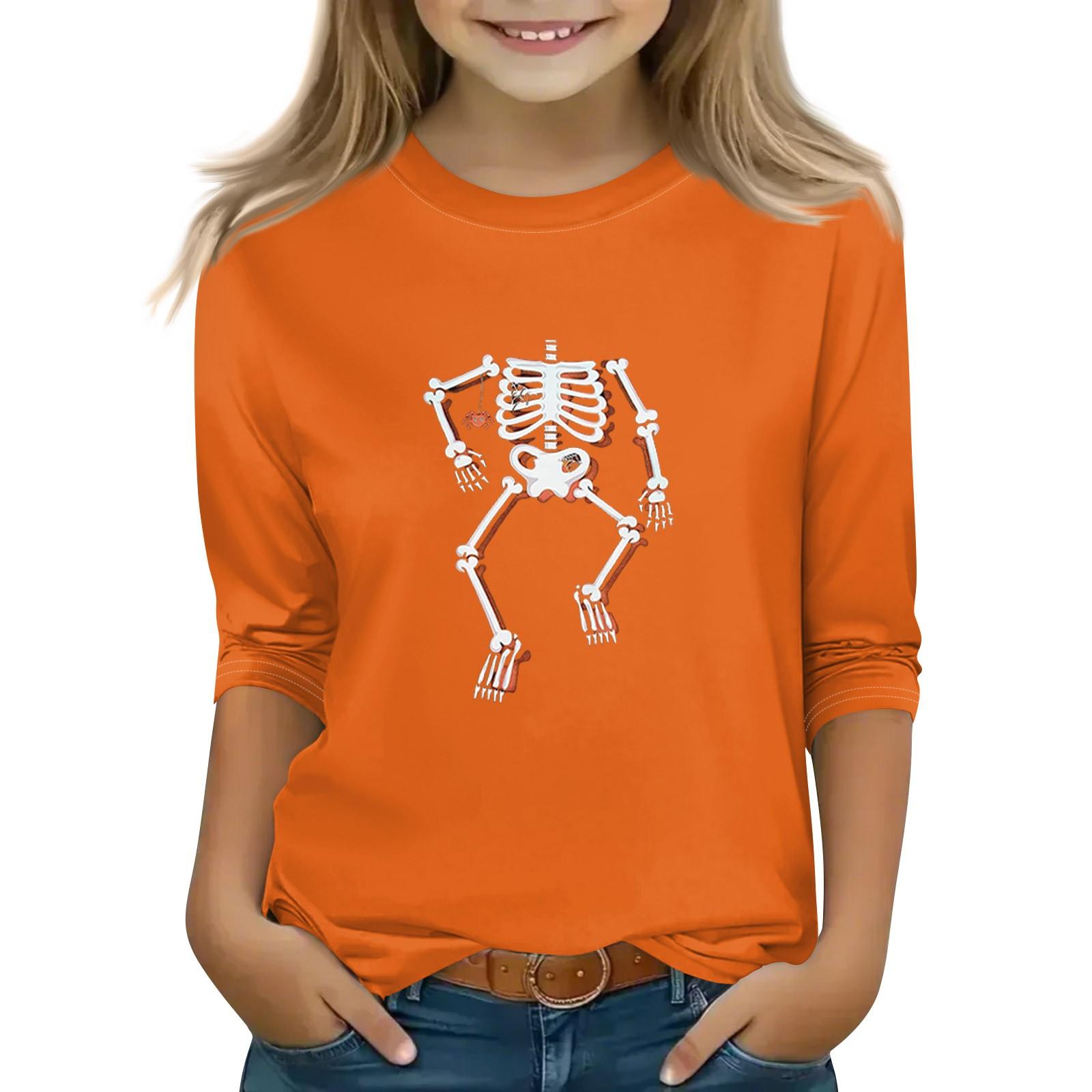 

Топы с принтом для девочек 5-16 лет с круглым вырезом и рукавами 3/4 Футболки Модные топы Наряды Футболки 130