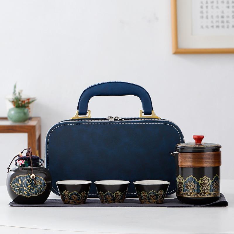 Portable Travel Tea Set, Ceramic Teapot & Cups with Storage Bag for Outdoor & Gift
