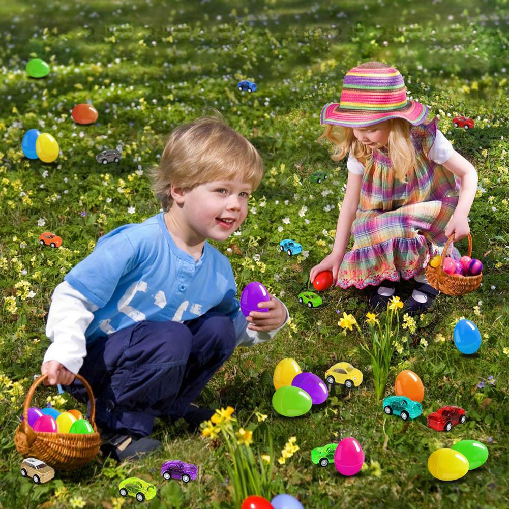 20Pcs Filled Easter Eggs with Toy Cars Bright Colorful Easter Eggs Prefilled with Various Pull Back