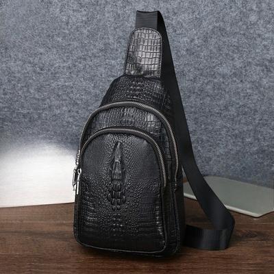 Pánská kožená jedno-ramenná hrudní taška, Kožená crossbody taška přes rameno, Trendy pánská přední crossbody taška