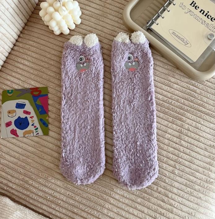 Women's Warm Solid Color Floor Socks Non Slip Plush Knitted Coral Fleece Socks No Show Socks kawaii cute men