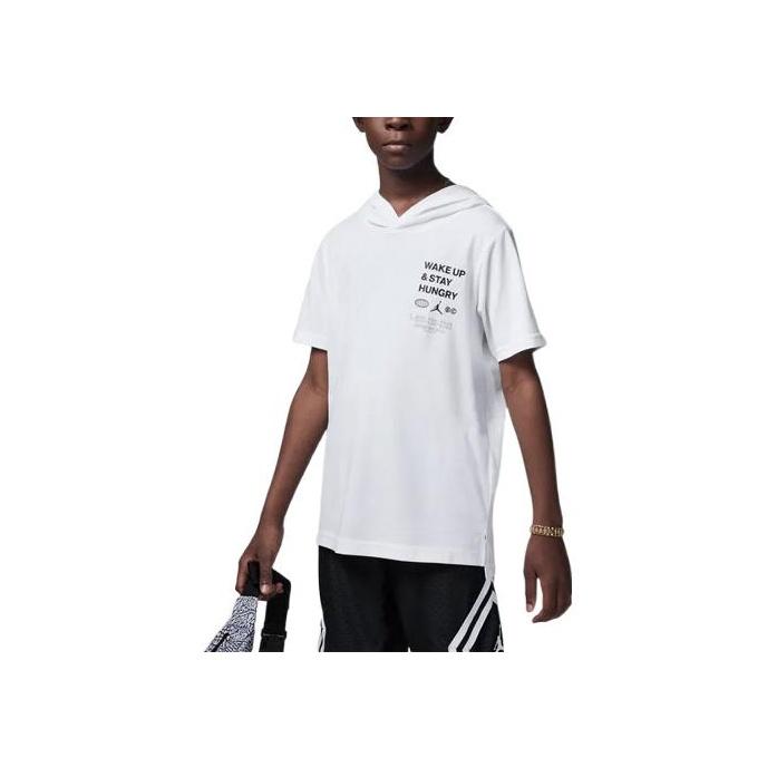 

Jordan Letter Logo Print Hooded Short Sleeve Sweatshirt Kids tops White FB0844-100 S