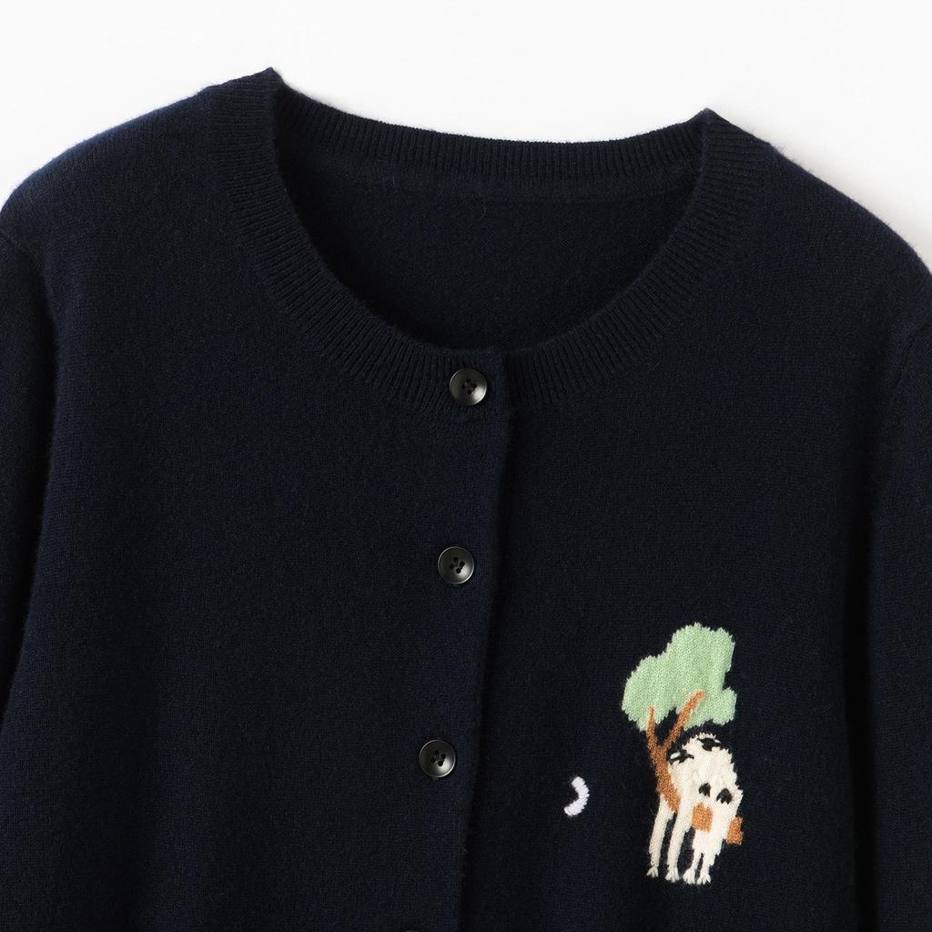 Women's 100% Cashmere Elephant Pattern Round Neck Cardigan Sweater