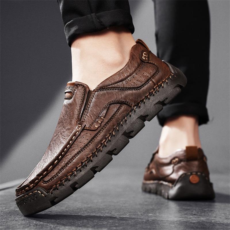 Fashion Non-Slip Outdoor Walking Shoes Trainers Leather Men Loafers Soft Cowhide Mens Casual Shoes High Quality Male Slip on Shoe